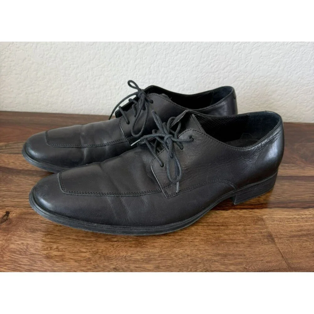 Men's 9 M COLE HAAN AIR Black Leather Plain Toe Derby Blucher Dress Shoes